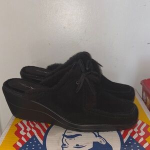 Thom Mcan Black Suede Wedge Mules size 8.5